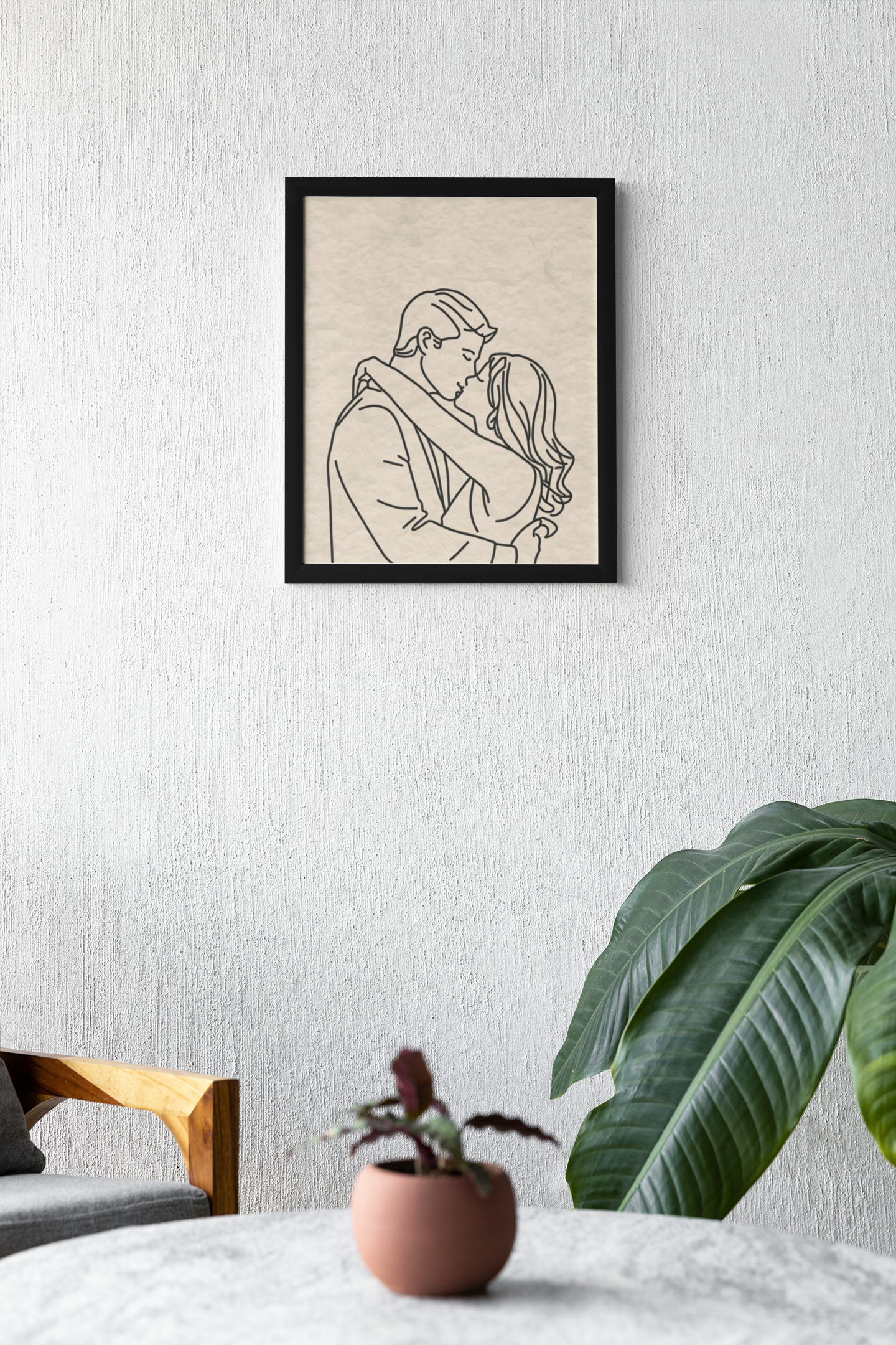 The Embrace No. 01 – Romantic Minimalist Line Art Print, framed