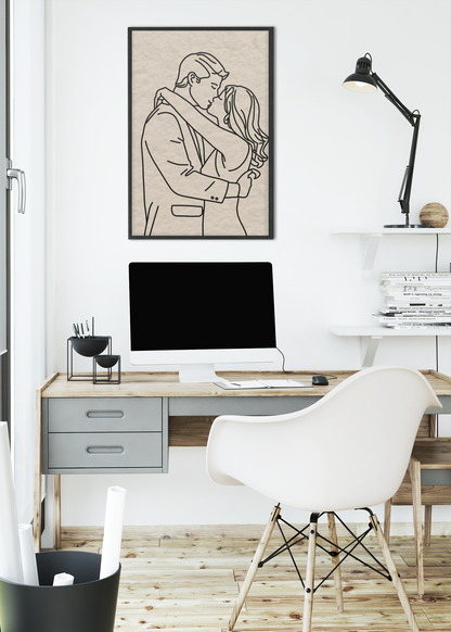 The Embrace No. 01 – Romantic Minimalist Line Art Print, framed