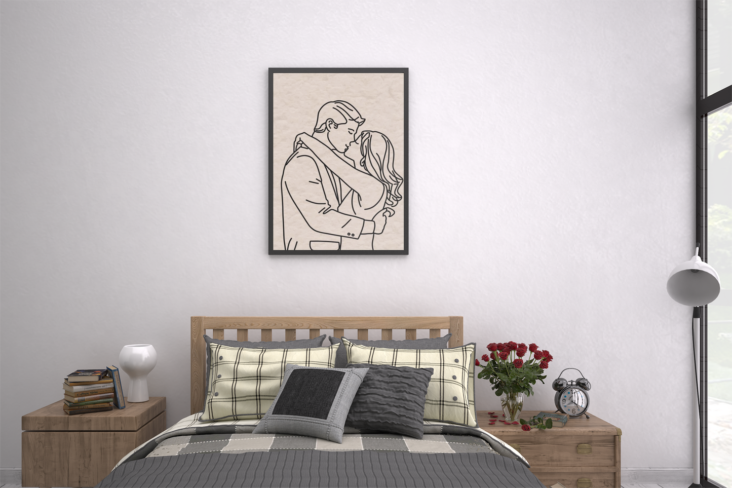 The Embrace No. 01 – Romantic Minimalist Line Art Print, framed