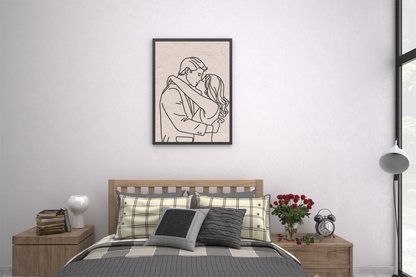The Embrace No. 01 – Romantic Minimalist Line Art Print, framed