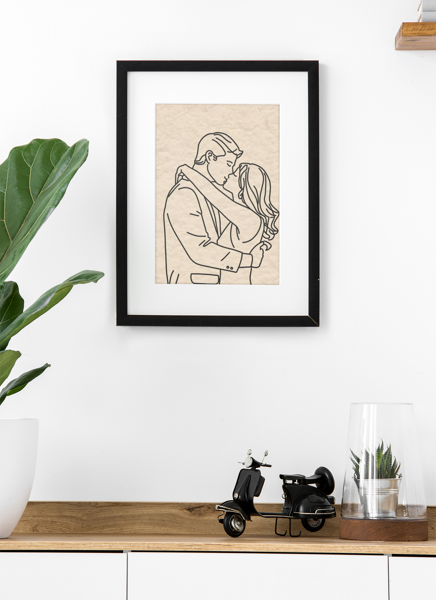 The Embrace No. 01 – Romantic Minimalist Line Art Print, framed
