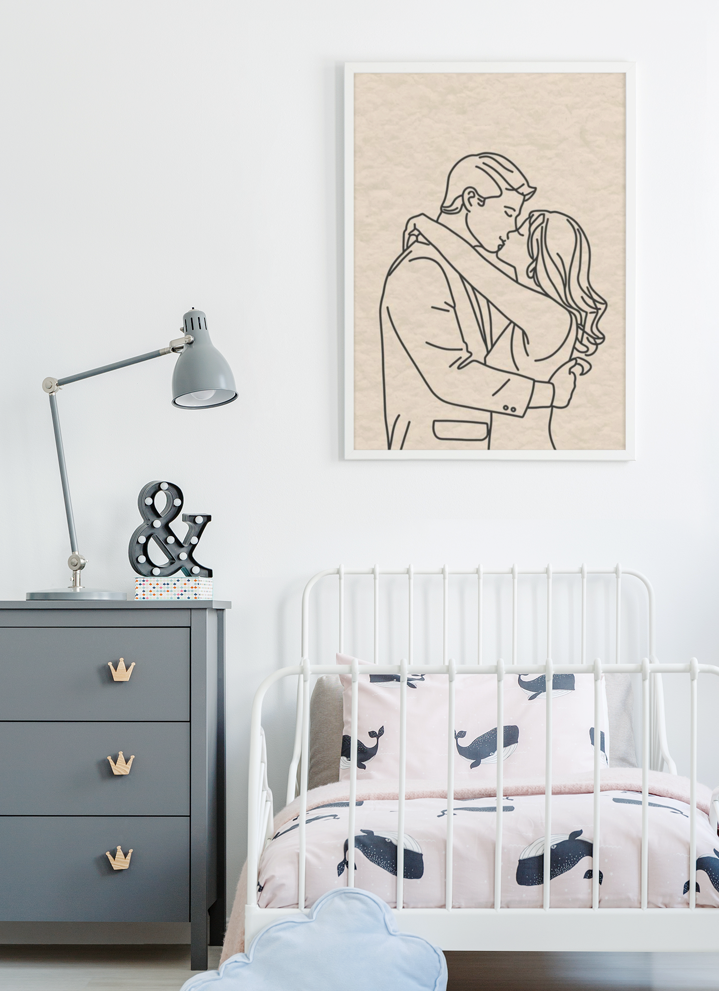 The Embrace No. 01 – Romantic Minimalist Line Art Print, framed