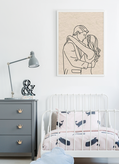 The Embrace No. 01 – Romantic Minimalist Line Art Print, framed